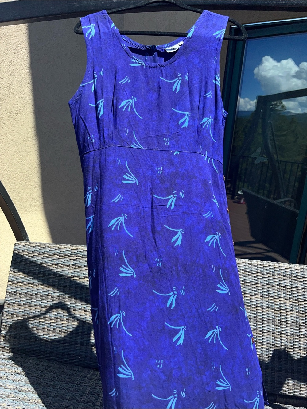 Very Vineyard Navy Rayon Midi Dress with Teal Motif